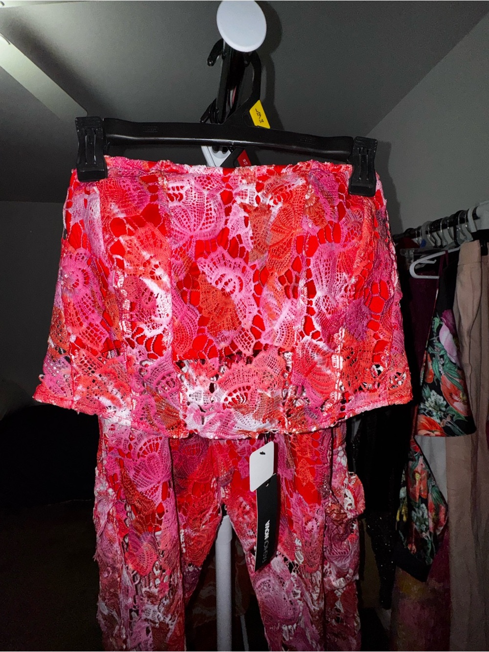 Fashion Nova Pink & Red Lace Strapless Jumpsuit- 2 piece set